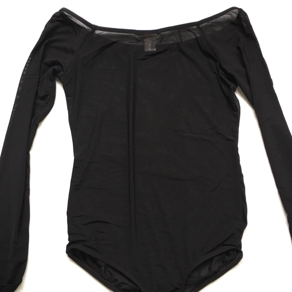 NWOT Black Sheer Mesh Off the Shoulder Bodysuit - Picture 4 of 6
